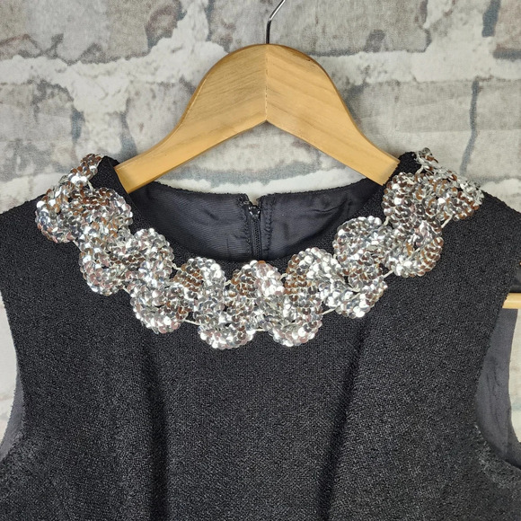 Vintage Leumann Italian Made Crepe Fit and Flare Dress Black Sequin Collar - Picture 5 of 14